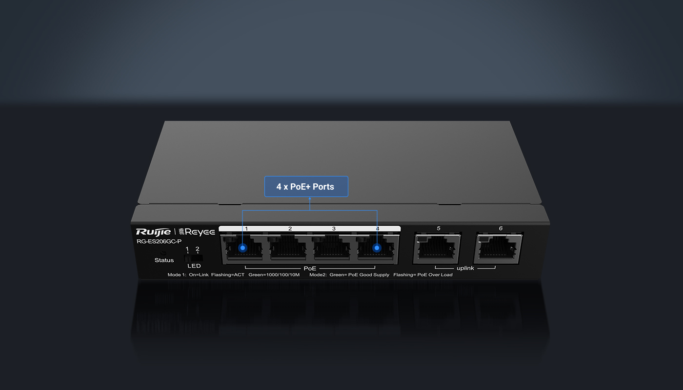 RG-ES206GC-P, 6-Port Gigabit Smart Cloud Managed PoE Switch