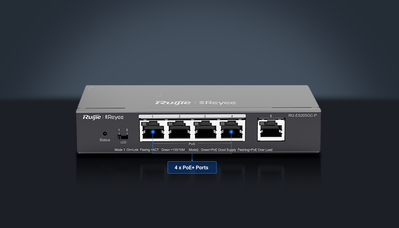 RG-ES205GC-P, 5-Port Gigabit Smart Cloud Mananged PoE Switch
